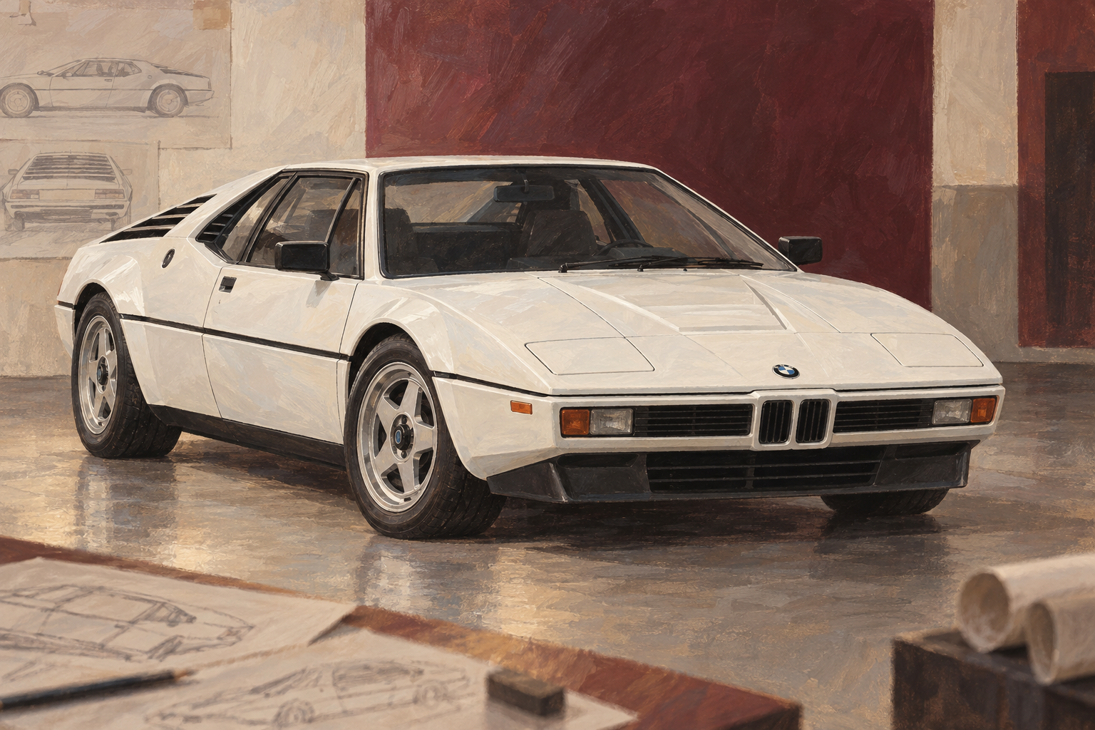 BMW M1の開発史を題材にしたオリジナルイラスト