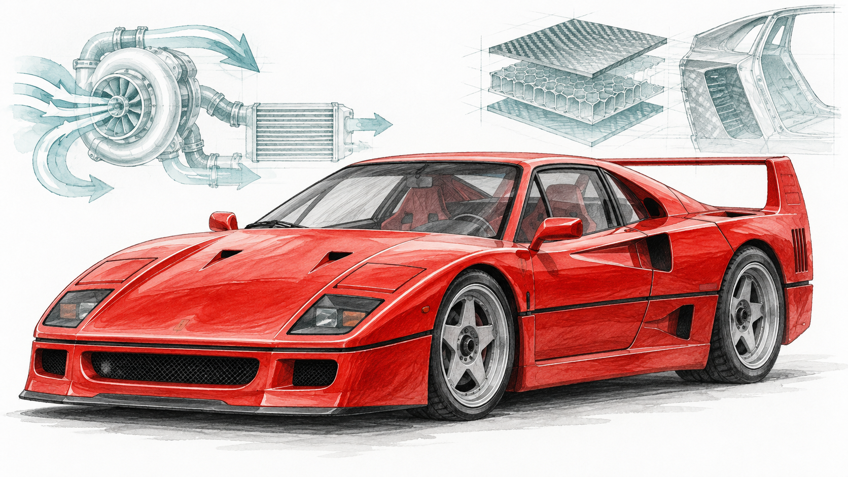 赤いF40を描いたオリジナルイラスト