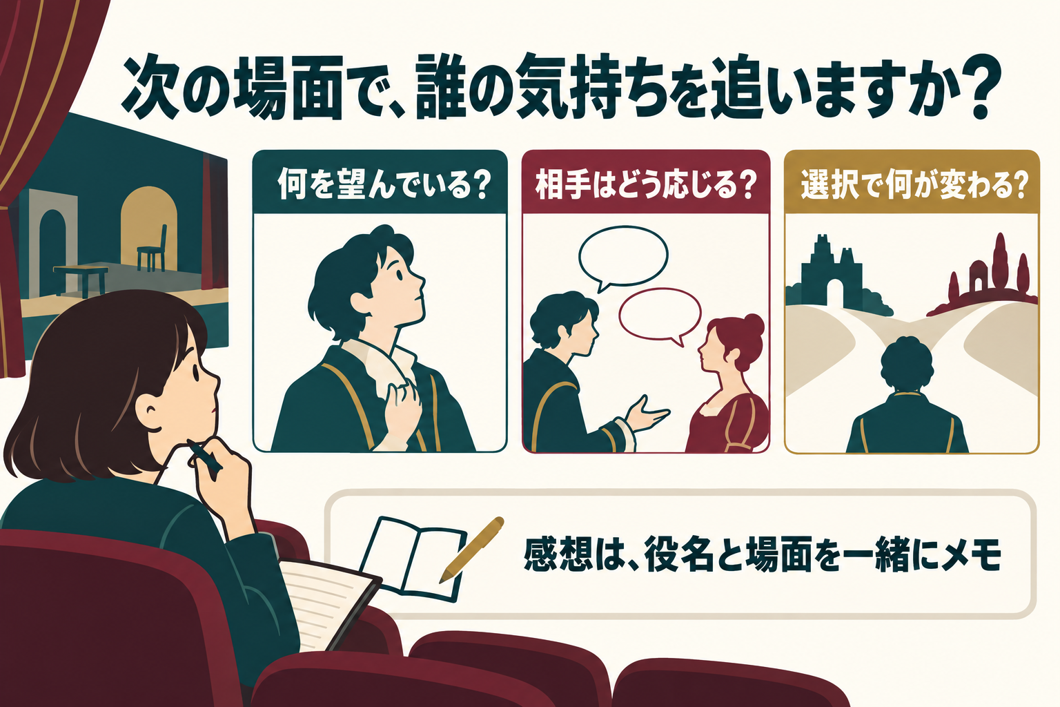 登場人物の望みと選択を、場面ごとにメモする見方。