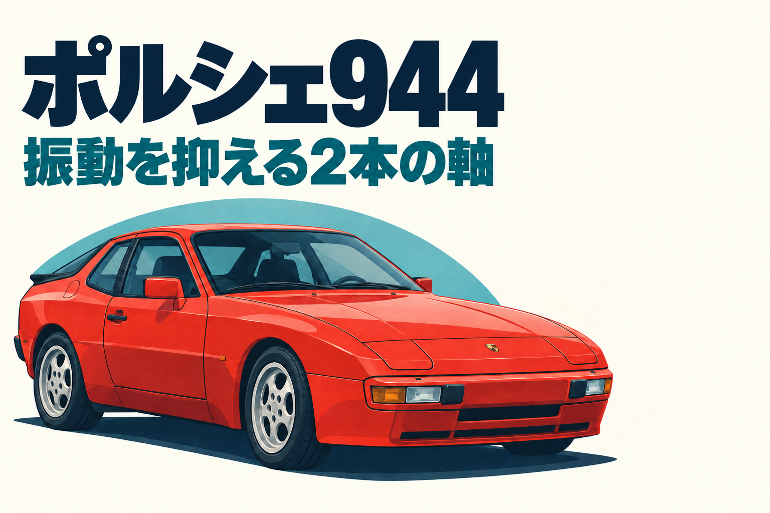 ポルシェ944のバランスシャフトを紹介する赤いクーペのオリジナルイラスト
