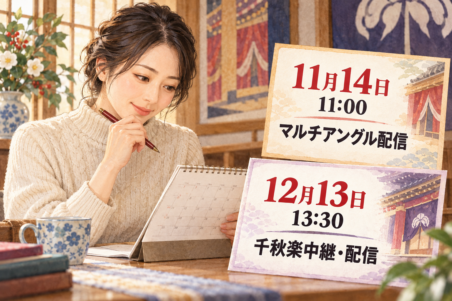 11月14日と12月13日の対象公演を比較するカレンダー