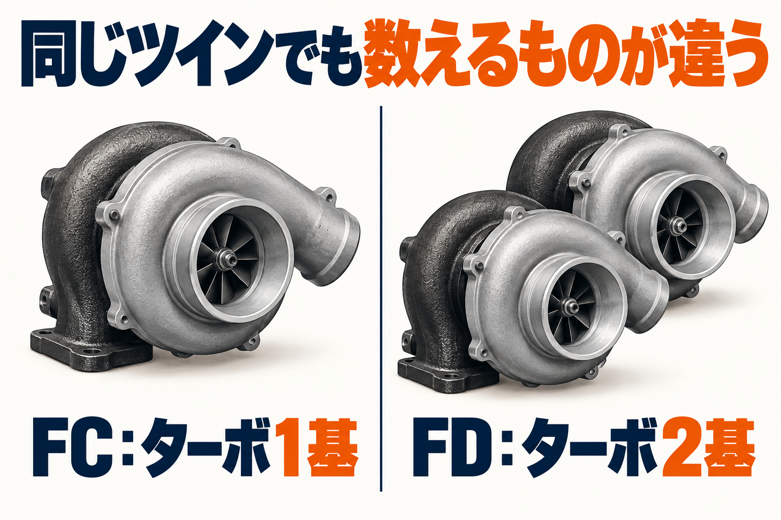 FCとFDのターボ基数を比べるイメージ