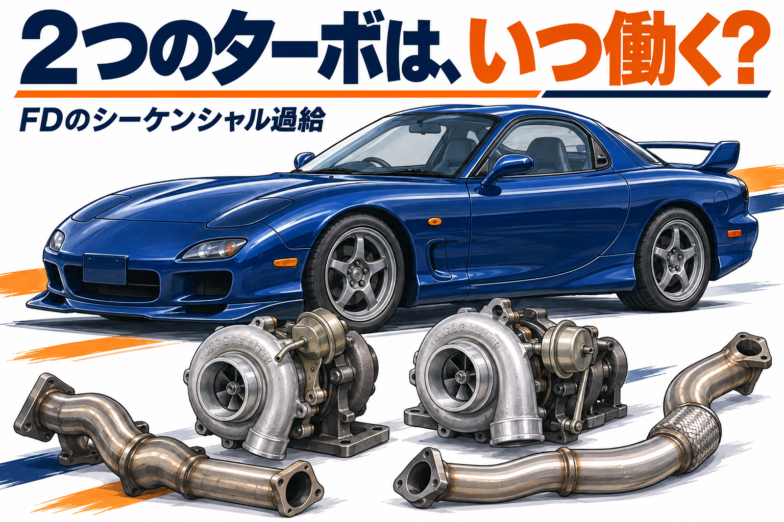 RX-7をイメージした車とターボの概念イラスト