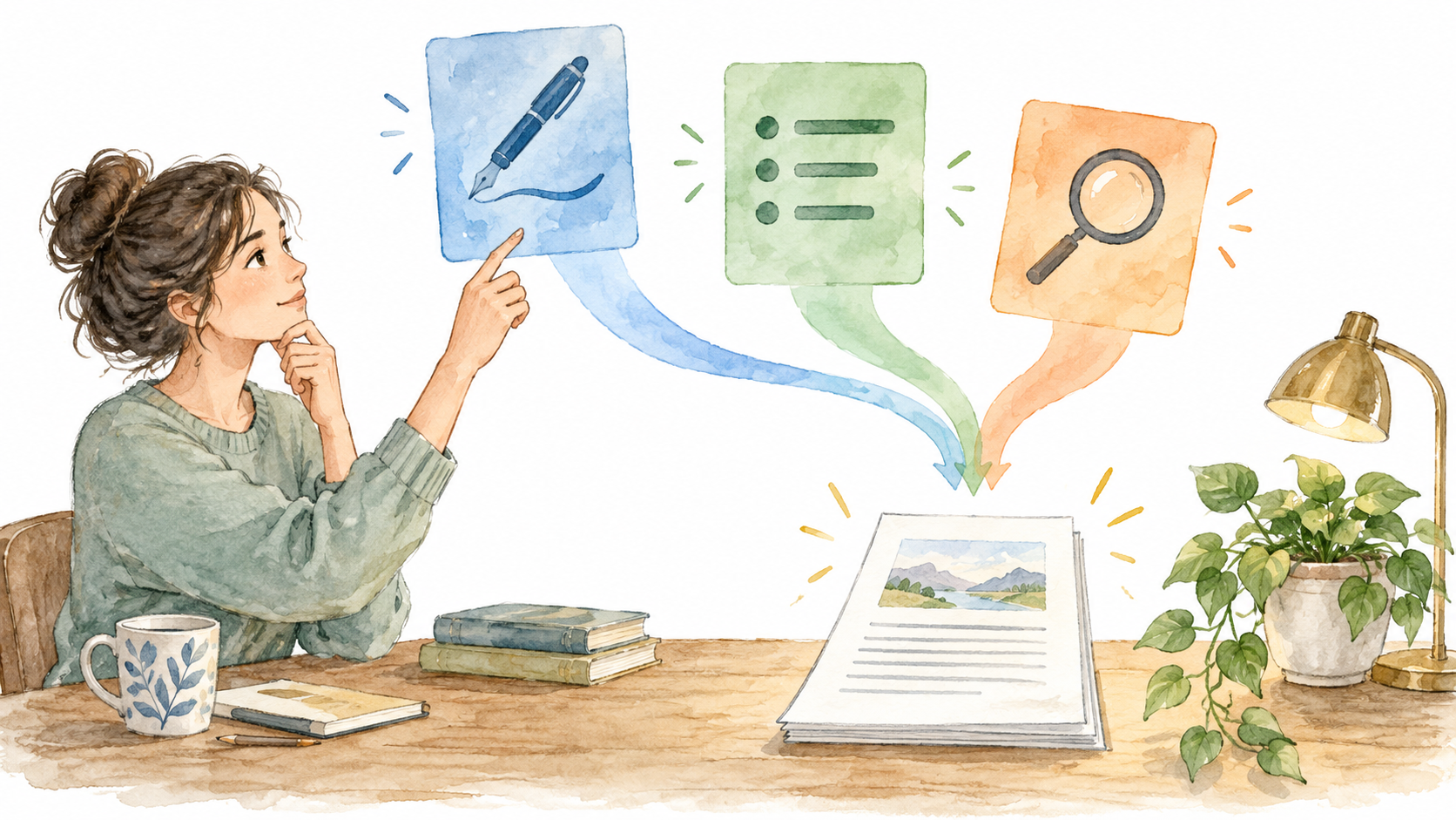 語調、構成、確認の指示を分けて組み合わせる概念図